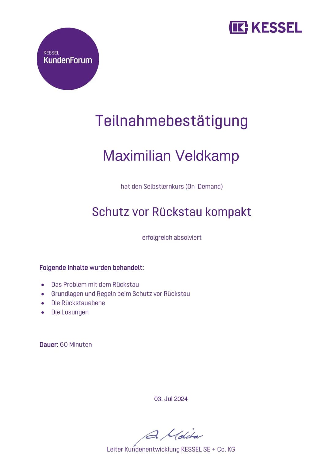 Zertifikat der Hermann Schäfer Rohrreinigungsservice e.K.